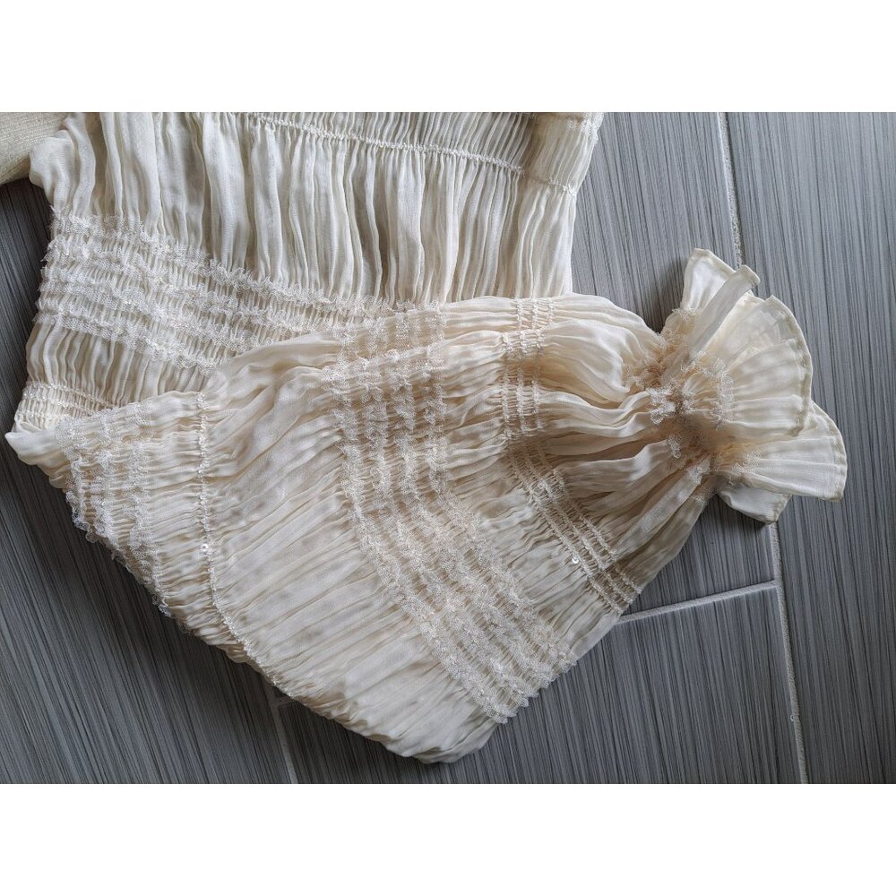 Womens Arula Pmus Size 3XL Ivory Top Sheer Smocked Puff Sleeve Shimmer Knit Boho - Picture 2 of 9